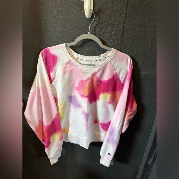 Champion Pink White Multicolor Tie-Dye Crop Sweatshirt - Picture 1 of 5